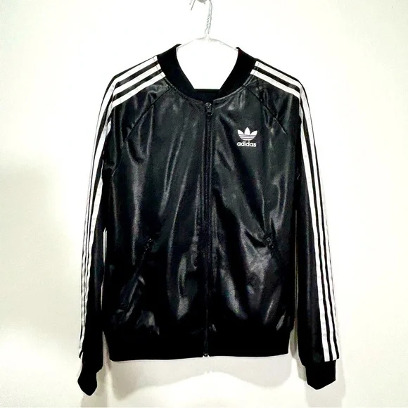 ADIDAS Black Supergirl Wet Look Track Zip-up Sweater in Women's Size Small - Picture 1 of 5